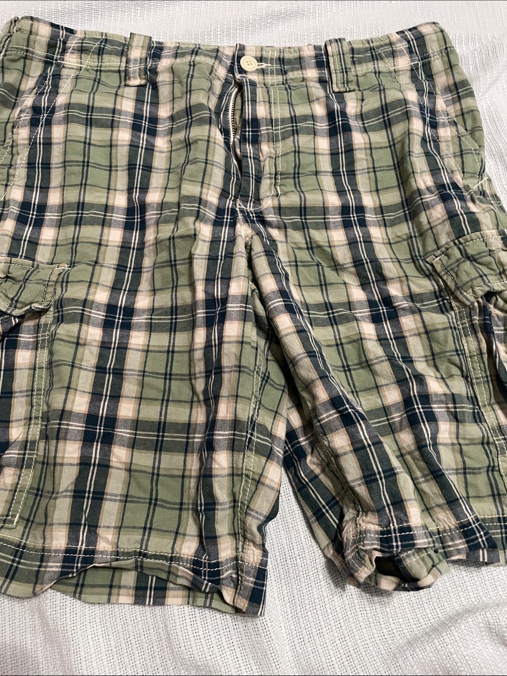 Men's Olive & Navy Plaid Cargo Shorts